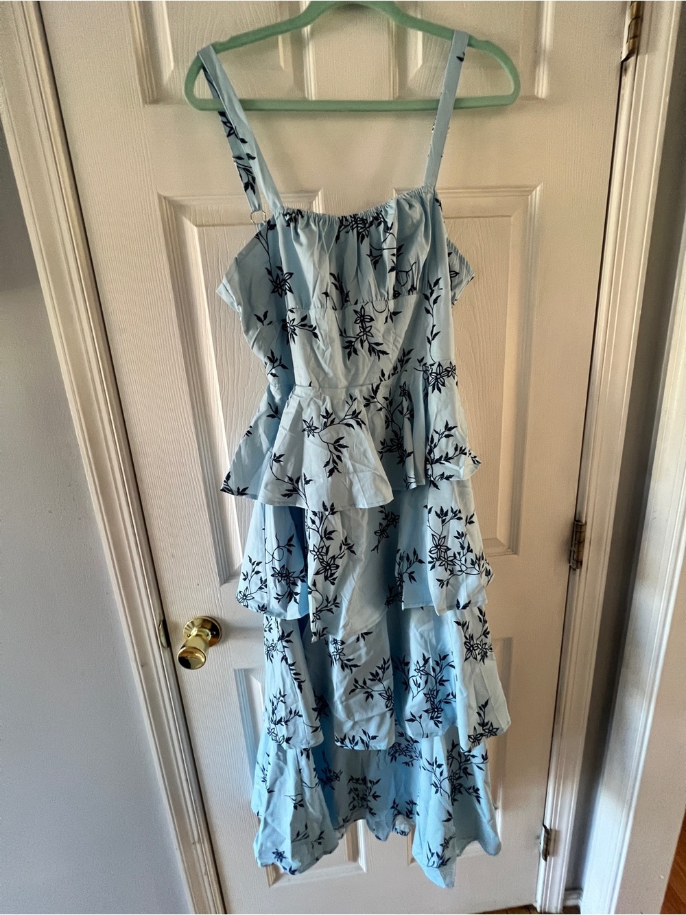 Tiered Light Blue Floral Maxi Dress with Ruffled Layers
